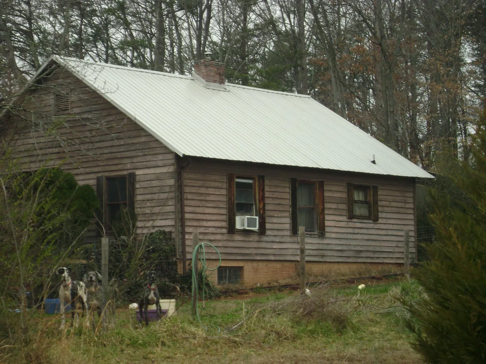White metal roof on an old wood sided farmhouse, from a Metal Roof Installation job in Longwood